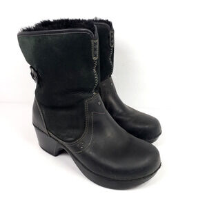 Dansko Harper Womens Size EU 37 US 6.5-7 Black Suede Sheepskin Winter Clog Boots